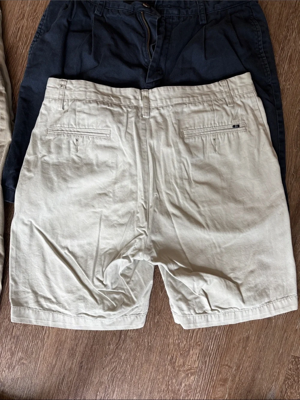 Nautica Beige and Navy Flat-Front Cotton Shorts